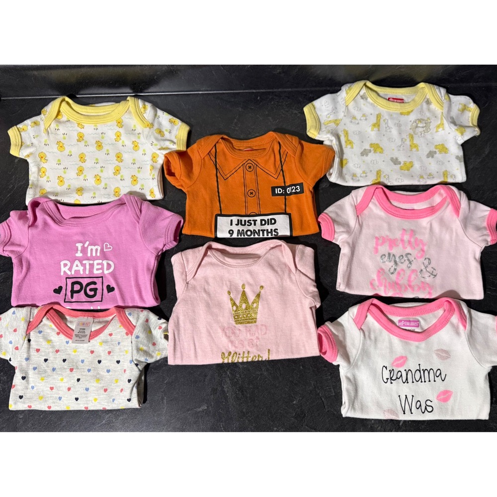 Swiggles Baby Girl Bodysuits Lot of 8 Size 6-9M Graphic Short Long Sleeve Bundle